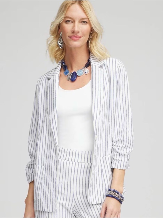 Chico's Jackets & Blazers - Chico's Striped Linen Stretch Blazer Size 4 (XXL) $149